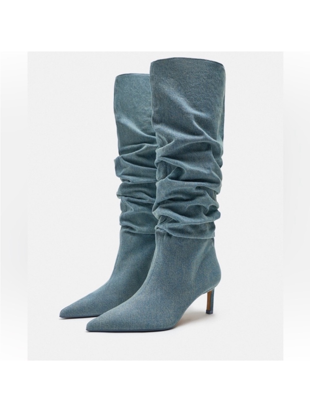 ZARA Denim Slouchy Pointed-Toe Boots Size 37